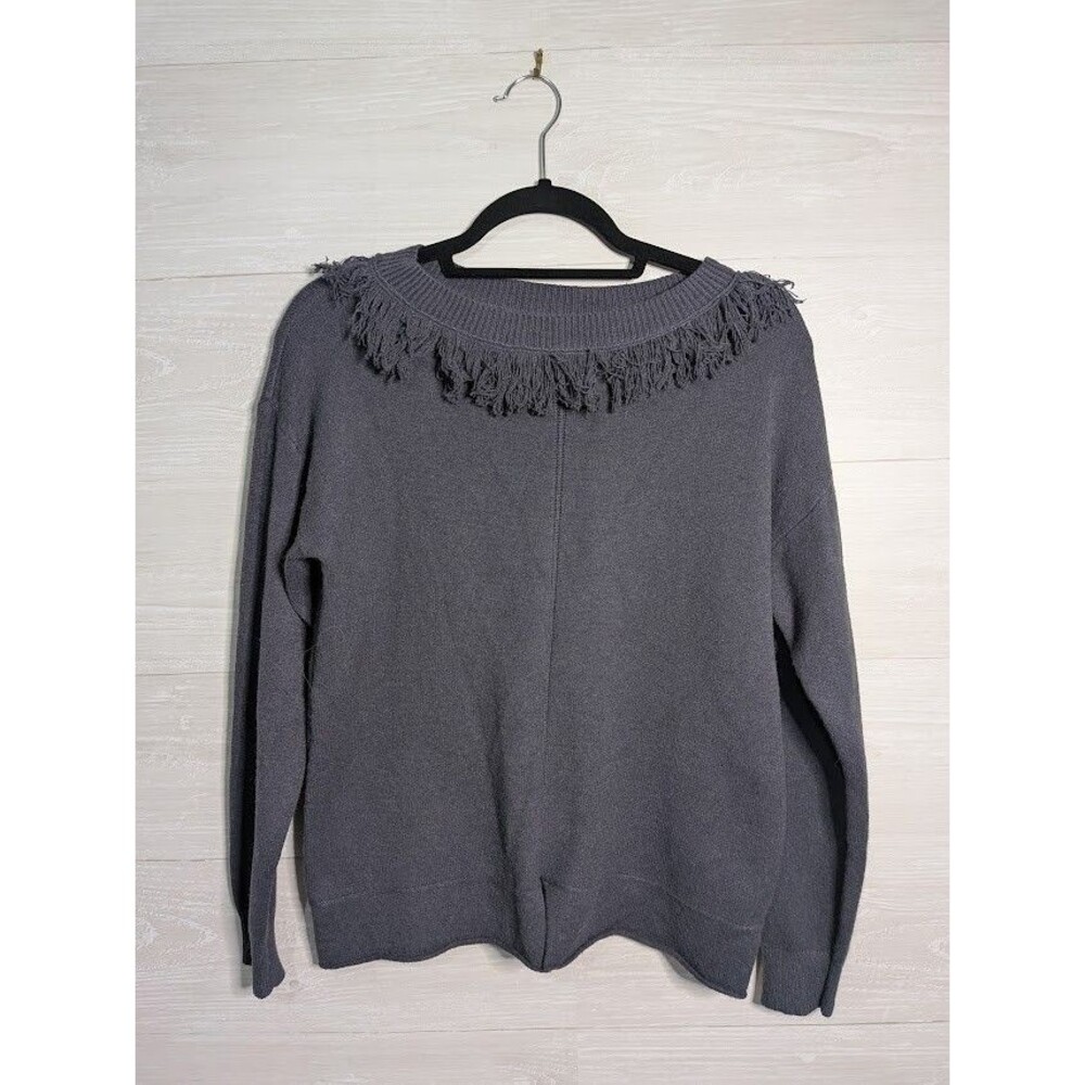 Camomilla Italia Grey Fringe Boat Neck Sweater Women L Large I42 Italy SOFT!